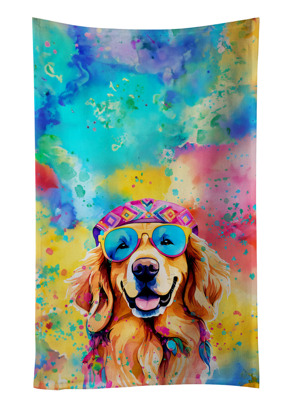 Golden Retriever Hippie Dawg Kitchen Towel Velour Plush Front and Cotton Loop Back Machine Washable