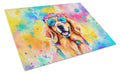 Golden Retriever Hippie Dawg Cutting Board Tempered Glass Kitchen Cutting Surface, Heat Resistant Chopping, Non-Slip Feet, Food Prep & Serving