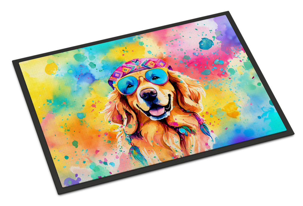 Golden Retriever Hippie Dawg Doormat Indoor Outdoor 18H X 27W Front Door Mat Rugs for Entryway, Non Slip Washable