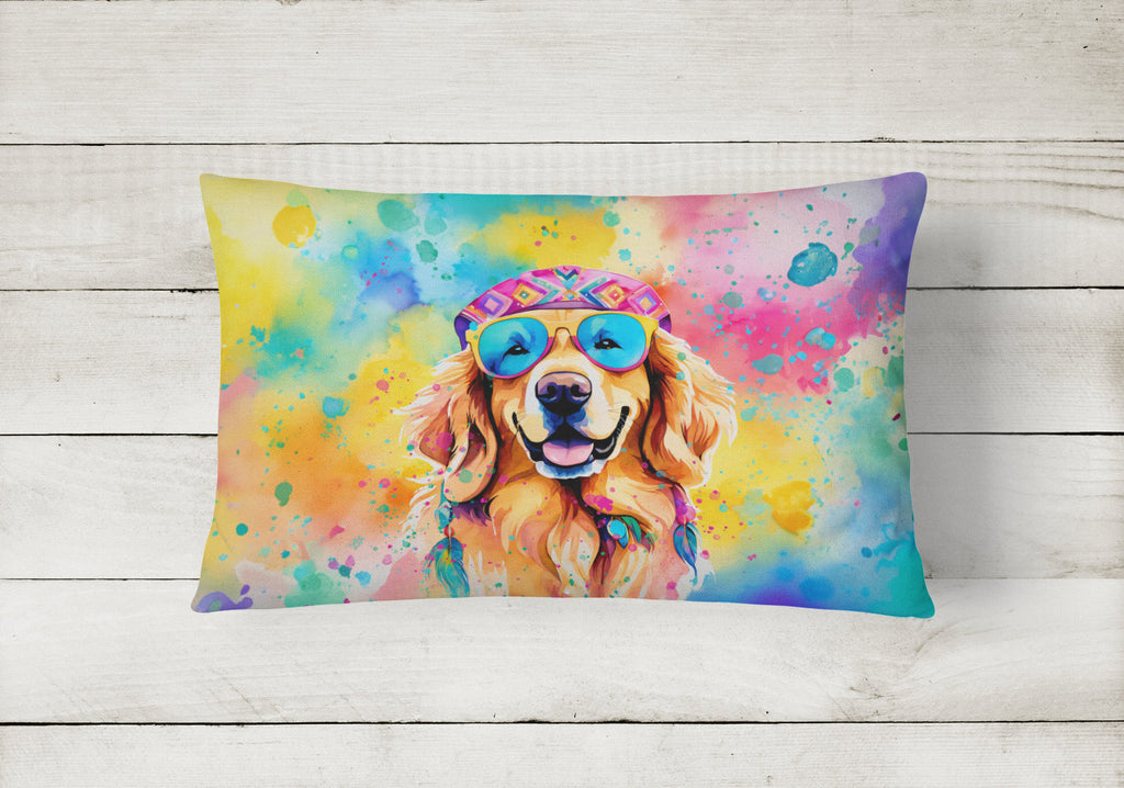 Golden Retriever Hippie Dawg Decorative Throw Pillow 12x16 Indoor Outdoor Accent Cushion, Fabric Cover with Insert for Sofa, Bed, Porch & Living Room