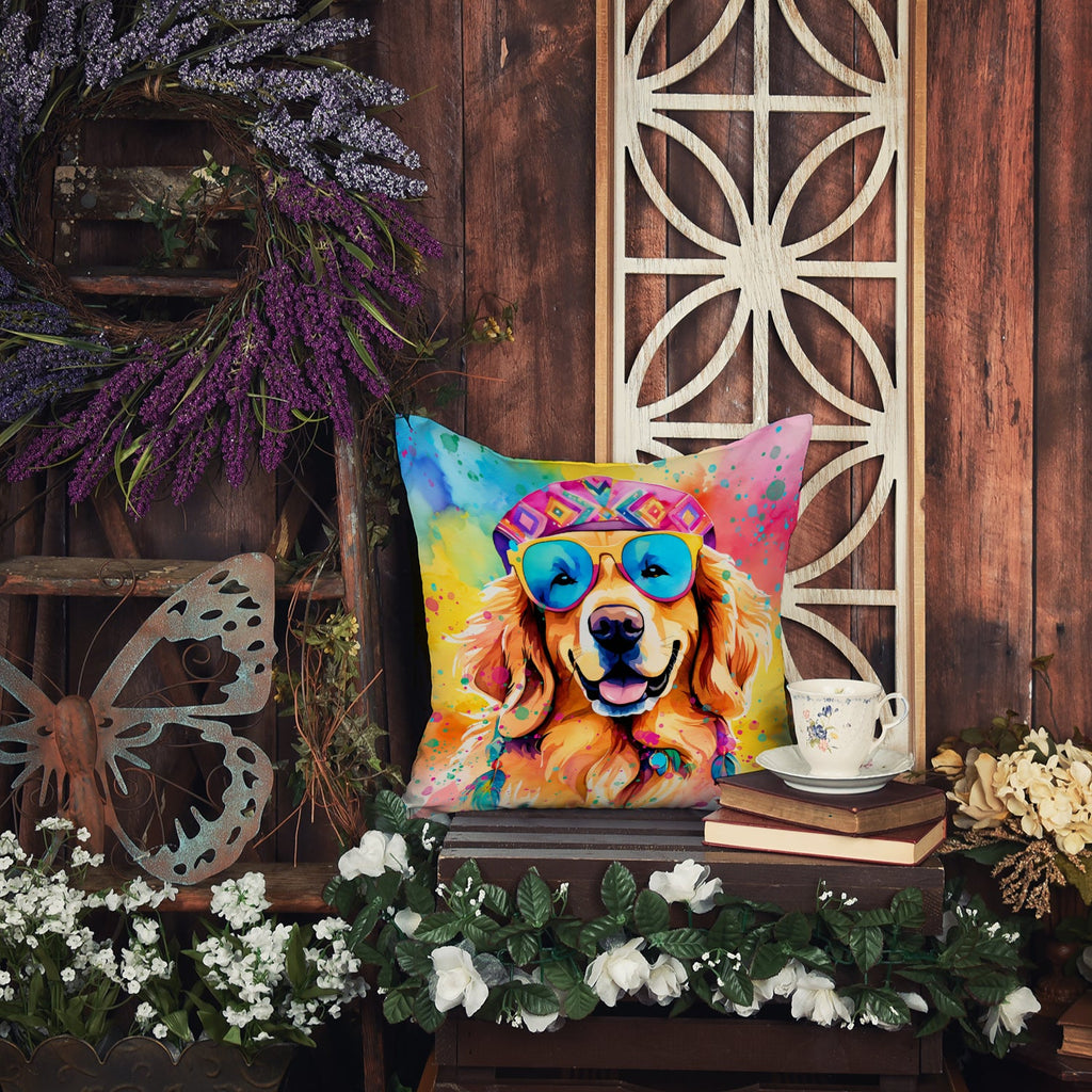 Golden Retriever Hippie Dawg Decorative Throw Pillow 14x14 Indoor Outdoor Accent Cushion, Fabric Cover with Insert for Sofa, Bed, Porch & Living Room
