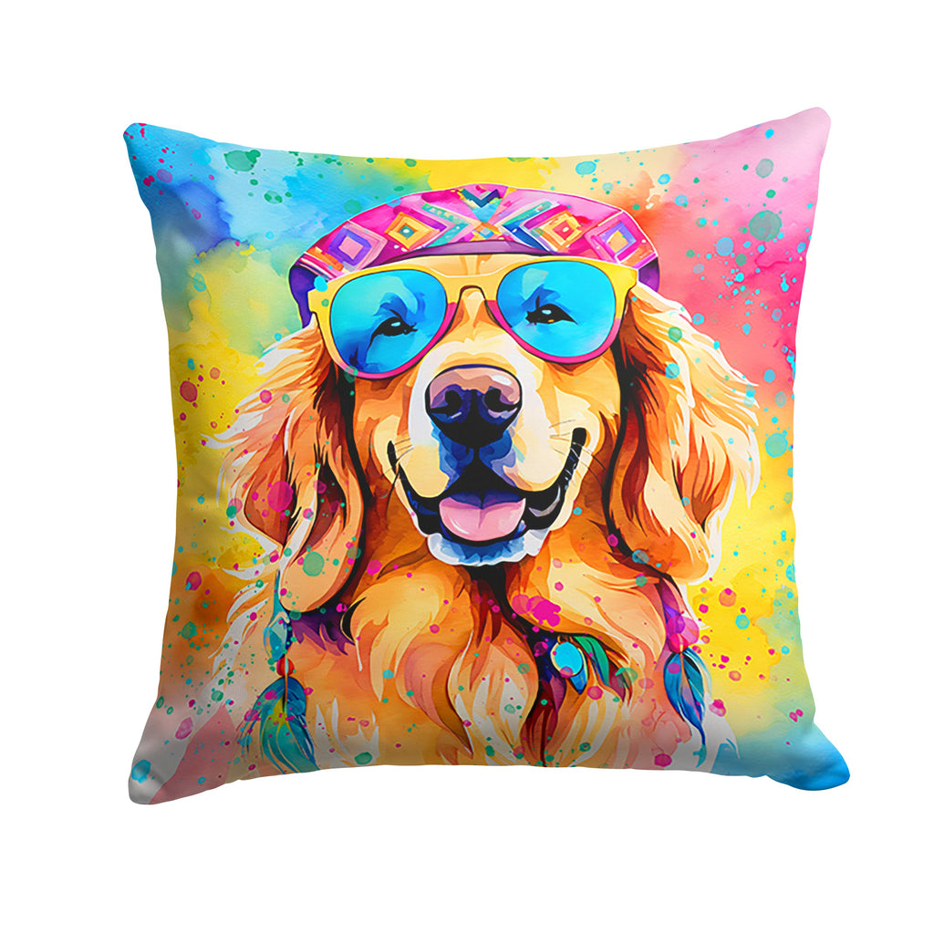 Golden Retriever Hippie Dawg Decorative Throw Pillow 18x18 Indoor Outdoor Accent Cushion, Fabric Cover with Insert for Sofa, Bed, Porch & Living Room