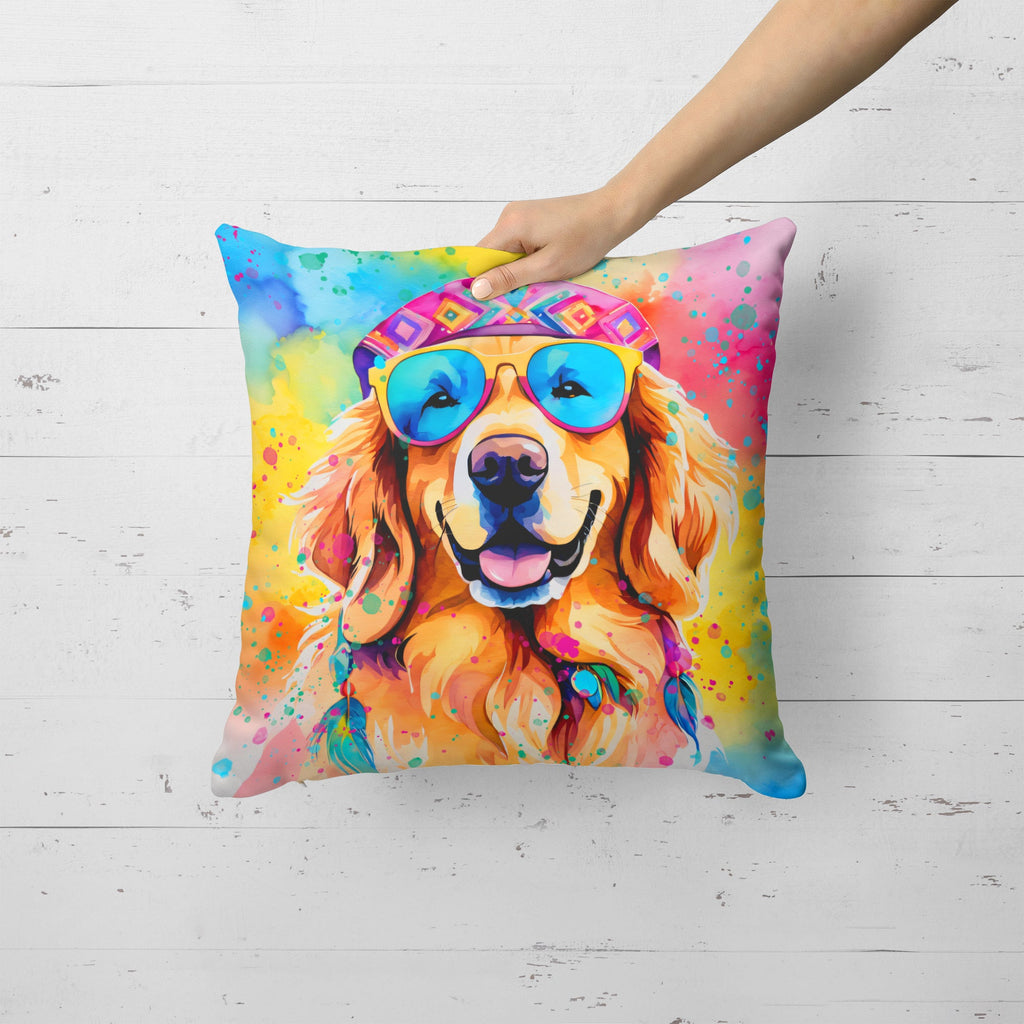 Golden Retriever Hippie Dawg Decorative Throw Pillow 18x18 Indoor Outdoor Accent Cushion, Fabric Cover with Insert for Sofa, Bed, Porch & Living Room