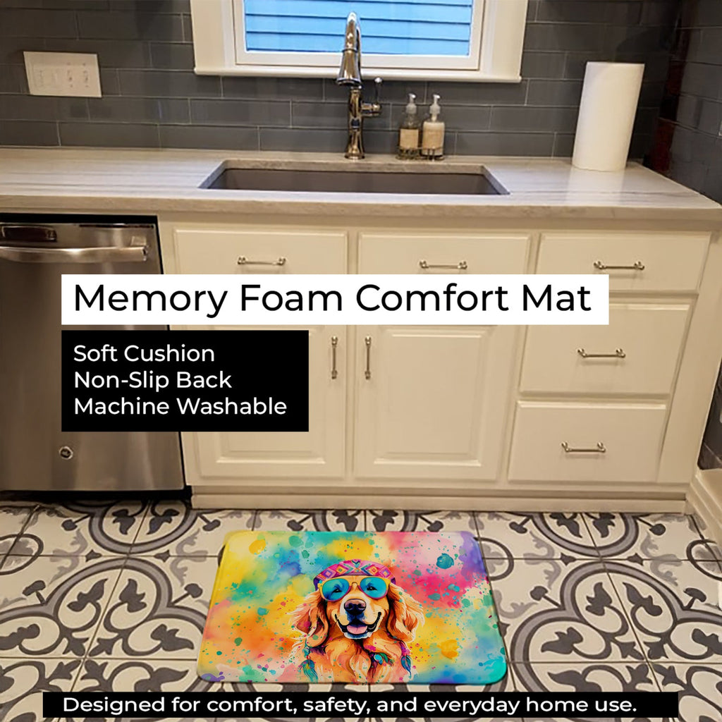 Golden Retriever Hippie Dawg Memory Foam Kitchen Mat Machine Washable Anti-Fatigue Cushion Comfort Bath or Kitchen Rug
