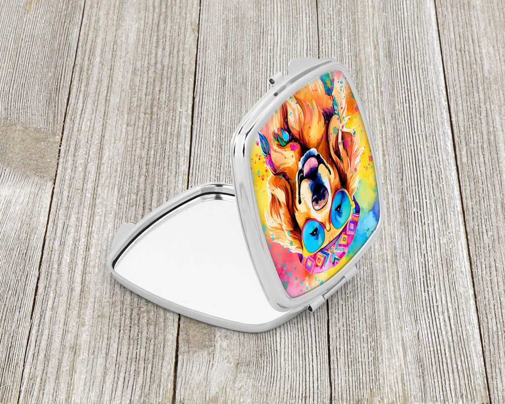 Golden Retriever Hippie Dawg Compact Mirror Decorative Travel Makeup Mirror for Women Girls Gifts Pocket Makeup Mirror Folding Handheld