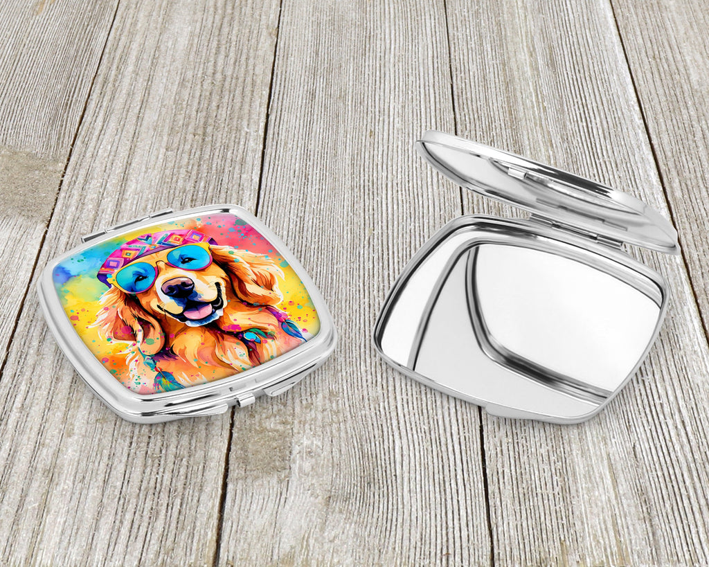 Golden Retriever Hippie Dawg Compact Mirror Decorative Travel Makeup Mirror for Women Girls Gifts Pocket Makeup Mirror Folding Handheld
