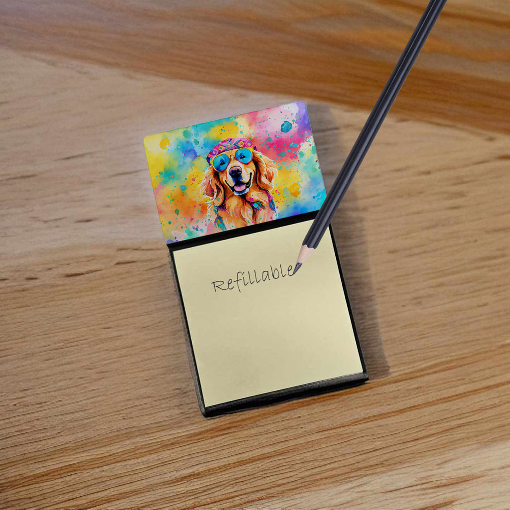 Golden Retriever Hippie Dawg Watercolor Sticky Note Holder Refillable Dispenser Desk Accessory 3x3 Pad Gift