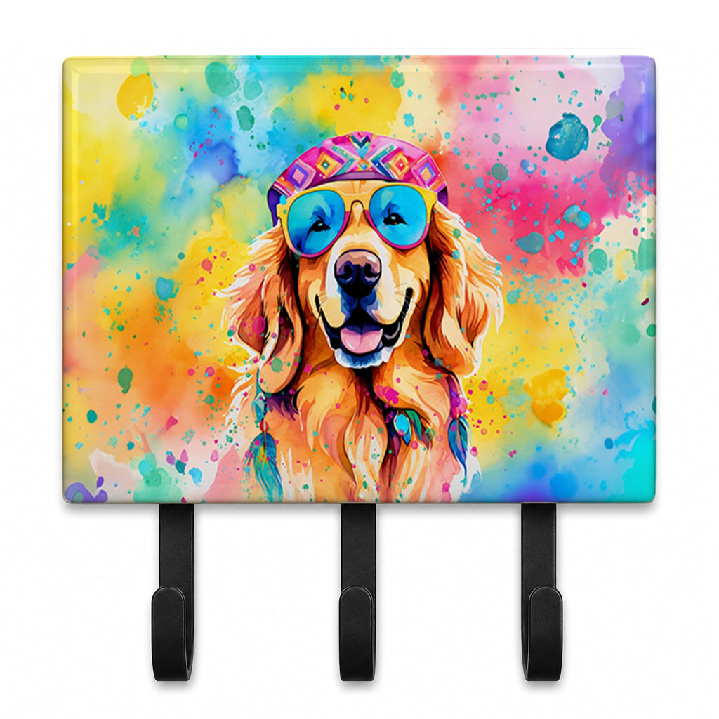 Golden Retriever Hippie Dawg Leash or Key Holder Wall Hooks, Coat Rack Wall Mount, for Hanging Keys, Towels, Aprons, Leashes