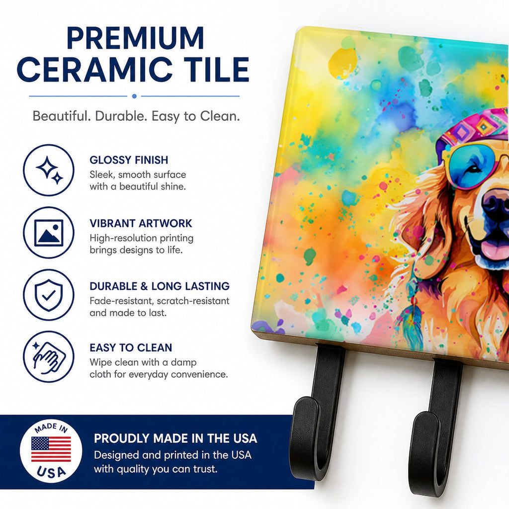 Golden Retriever Hippie Dawg Leash or Key Holder Wall Hooks, Coat Rack Wall Mount, for Hanging Keys, Towels, Aprons, Leashes