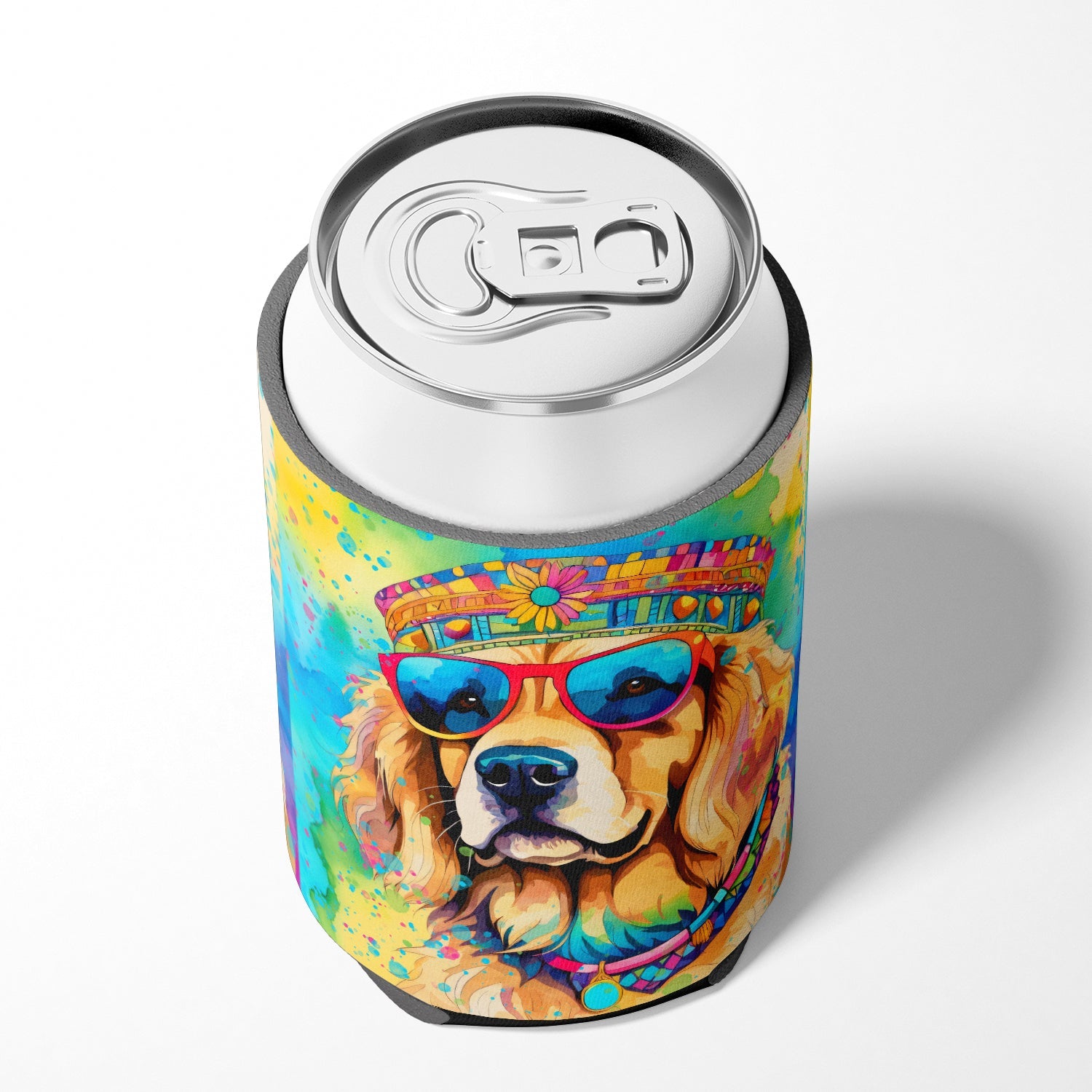 Golden Retriever Hippie Dawg Can or Bottle Hugger Cooler Sleeve for Standard 12 oz Cans, Insulated Foam Beer & Soda Can Hugger Reusable