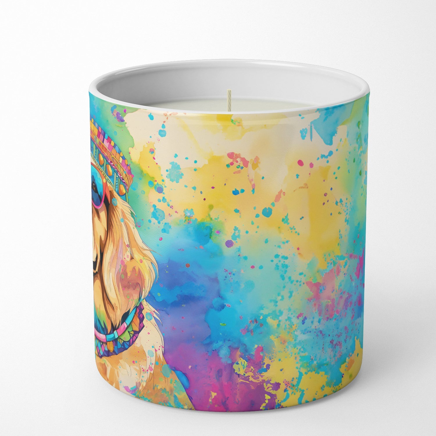 Golden Retriever Hippie Dawg Decorative Soy Candle Nature Soy Wax Essential Oil Home Decor Ideal for Bedroom Kitchen Bath Office Gift, 10 oz