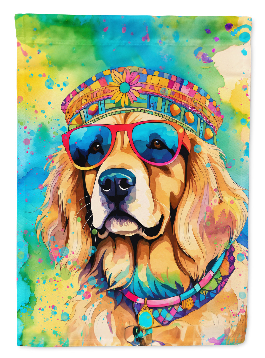 Golden Retriever Hippie Dawg House Flag 28x40 Porch Sleeve Pole Decorative Outside Yard Banner Artwork Wall Hanging, Polyester