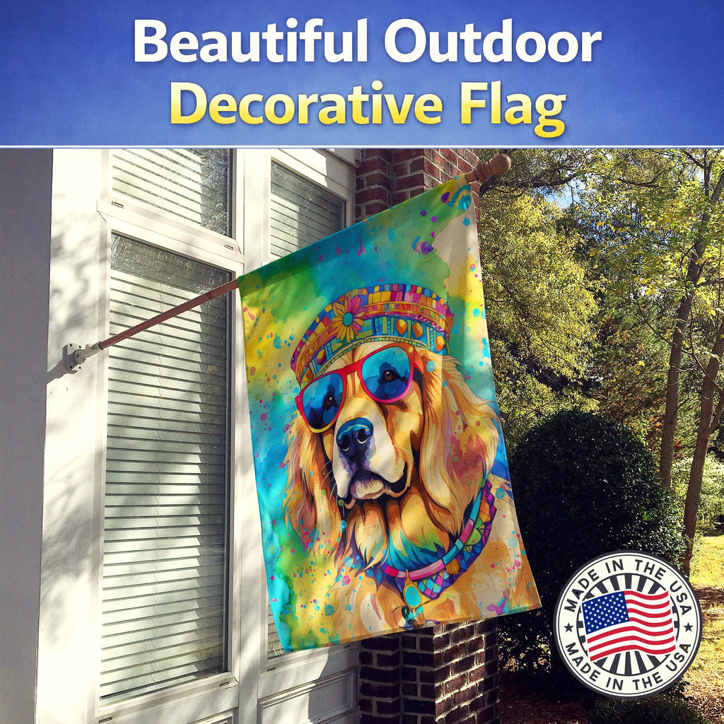 Golden Retriever Hippie Dawg House Flag 28x40 Porch Sleeve Pole Decorative Outside Yard Banner Artwork Wall Hanging, Polyester