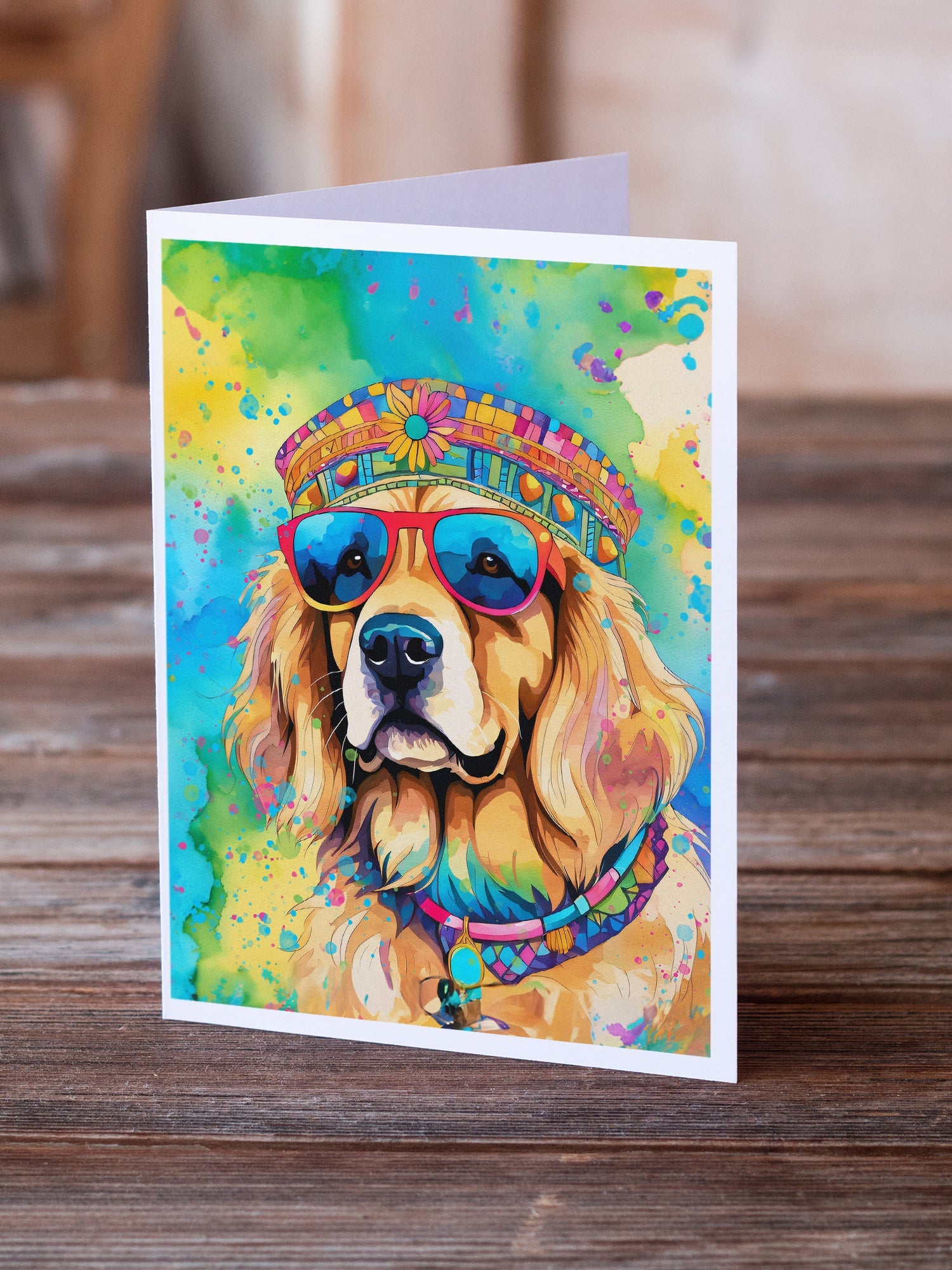 Golden Retriever Hippie Dawg Greeting Cards Pack of 8 Blank Cards with Envelopes Whimsical A7 Size 5x7