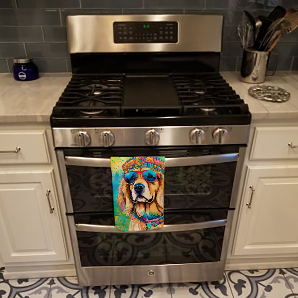 Golden Retriever Hippie Dawg Kitchen Towel Velour Plush Front and Cotton Loop Back Machine Washable