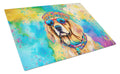 Golden Retriever Hippie Dawg Cutting Board Tempered Glass Kitchen Cutting Surface, Heat Resistant Chopping, Non-Slip Feet, Food Prep & Serving