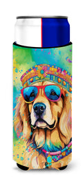 Golden Retriever Hippie Dawg Slim Can Hugger , Insulated Foam Hugger for 12 oz Slim Cans, Beer Bottles & Water Bottles, Printed in USA