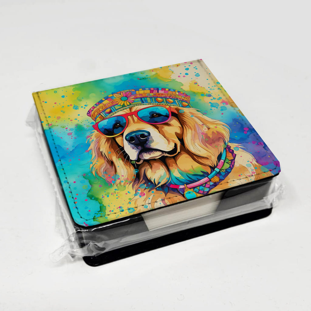 Golden Retriever Hippie Dawg PU Leather Note Paper Holder with Artist-Designed Cover, Desk Accessory, Office Gift