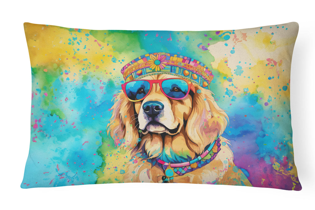 Golden Retriever Hippie Dawg Decorative Throw Pillow 12x16 Indoor Outdoor Accent Cushion, Fabric Cover with Insert for Sofa, Bed, Porch & Living Room