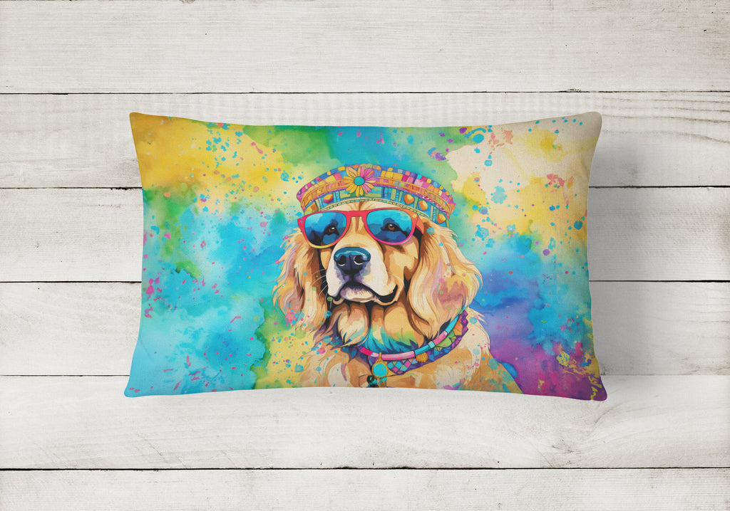 Golden Retriever Hippie Dawg Decorative Throw Pillow 12x16 Indoor Outdoor Accent Cushion, Fabric Cover with Insert for Sofa, Bed, Porch & Living Room