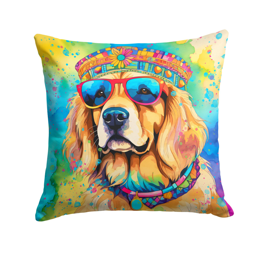 Golden Retriever Hippie Dawg Decorative Throw Pillow 18x18 Indoor Outdoor Accent Cushion, Fabric Cover with Insert for Sofa, Bed, Porch & Living Room