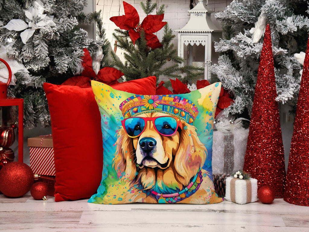 Golden Retriever Hippie Dawg Decorative Throw Pillow 18x18 Indoor Outdoor Accent Cushion, Fabric Cover with Insert for Sofa, Bed, Porch & Living Room