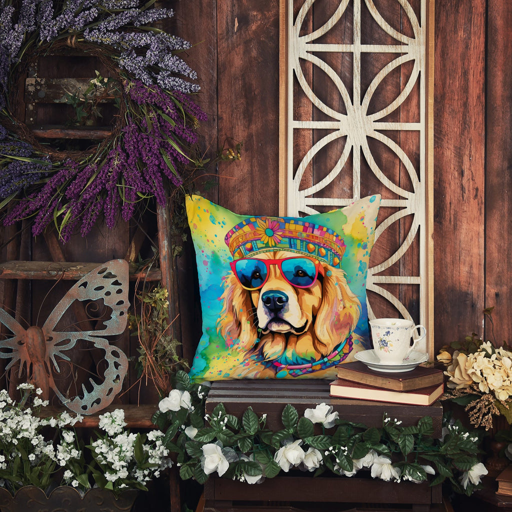 Golden Retriever Hippie Dawg Decorative Throw Pillow 18x18 Indoor Outdoor Accent Cushion, Fabric Cover with Insert for Sofa, Bed, Porch & Living Room