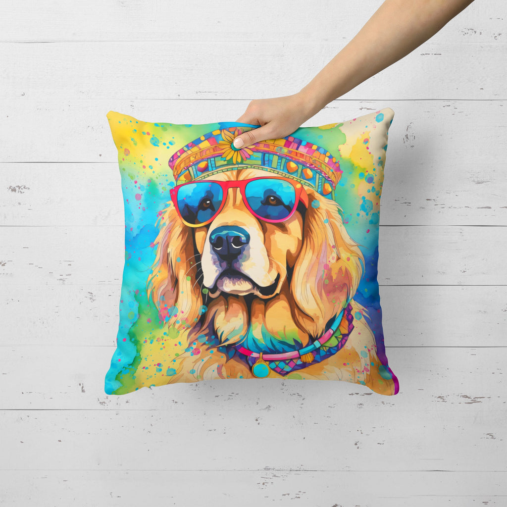 Golden Retriever Hippie Dawg Decorative Throw Pillow 18x18 Indoor Outdoor Accent Cushion, Fabric Cover with Insert for Sofa, Bed, Porch & Living Room