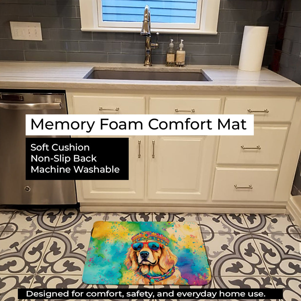 Golden Retriever Hippie Dawg Memory Foam Kitchen Mat Machine Washable Anti-Fatigue Cushion Comfort Bath or Kitchen Rug