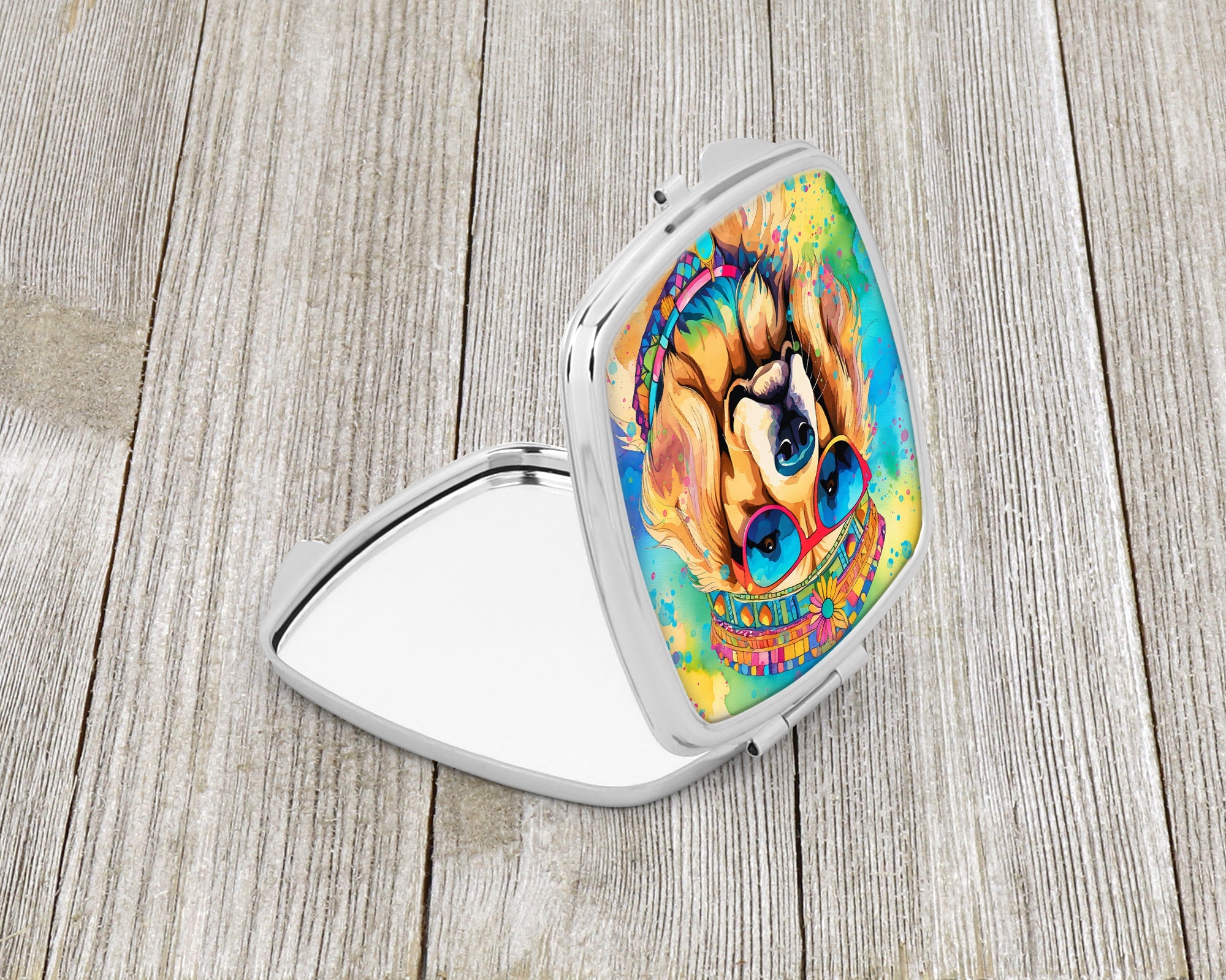 Golden Retriever Hippie Dawg Compact Mirror Decorative Travel Makeup Mirror for Women Girls Gifts Pocket Makeup Mirror Folding Handheld