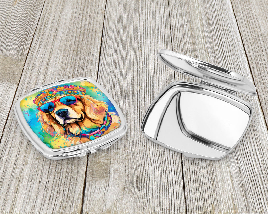 Golden Retriever Hippie Dawg Compact Mirror Decorative Travel Makeup Mirror for Women Girls Gifts Pocket Makeup Mirror Folding Handheld