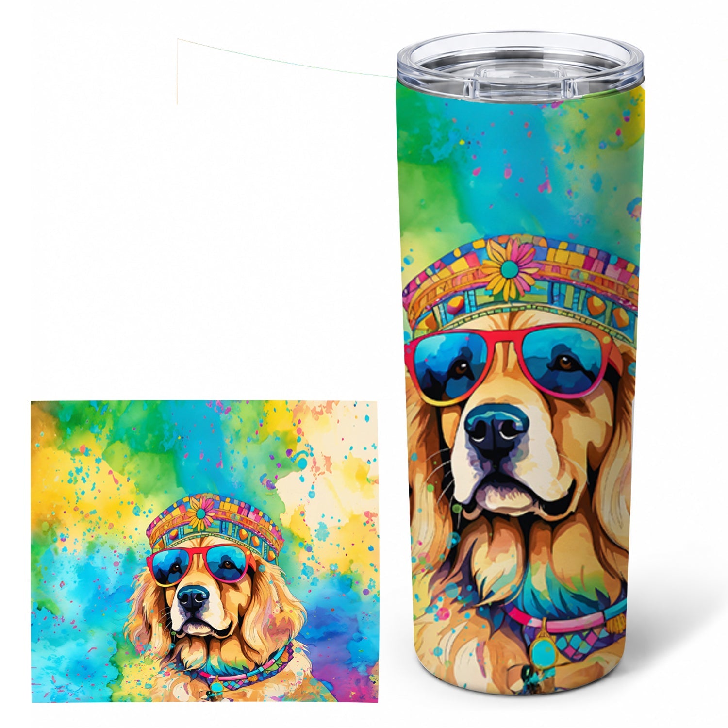 Golden Retriever Hippie Dawg Stainless Steel Skinny Tumbler 20 oz Vacuum Double Walled Reusable Insulated Travel Cup