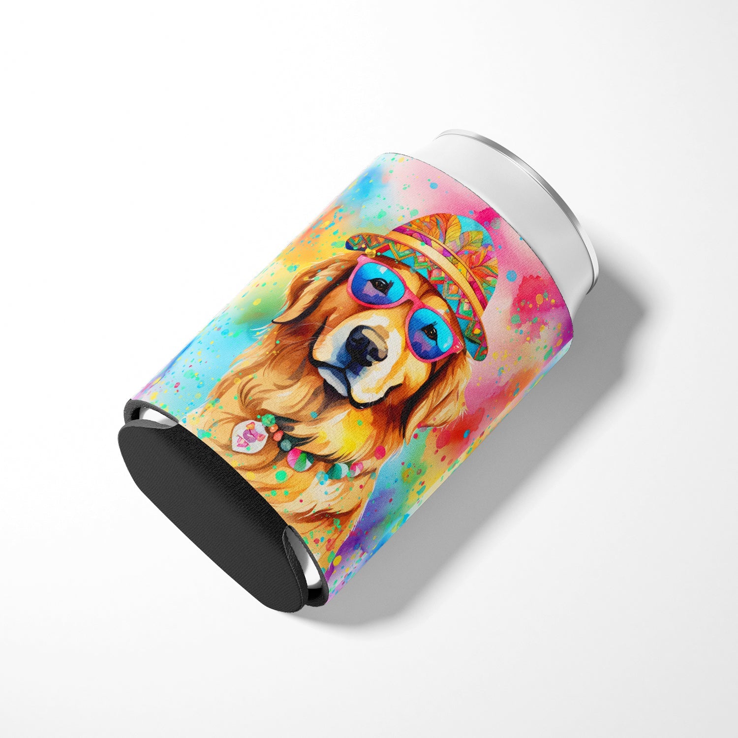 Golden Retriever Hippie Dawg Can or Bottle Hugger Cooler Sleeve for Standard 12 oz Cans, Insulated Foam Beer & Soda Can Hugger Reusable