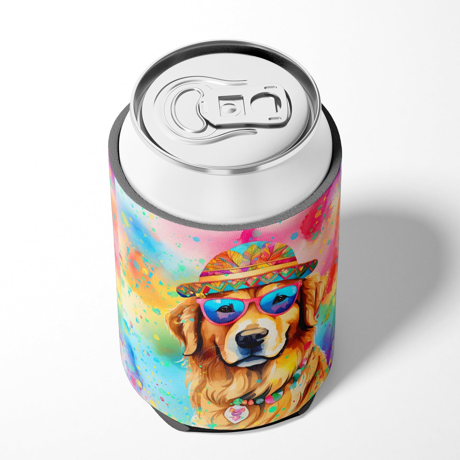 Golden Retriever Hippie Dawg Can or Bottle Hugger Cooler Sleeve for Standard 12 oz Cans, Insulated Foam Beer & Soda Can Hugger Reusable