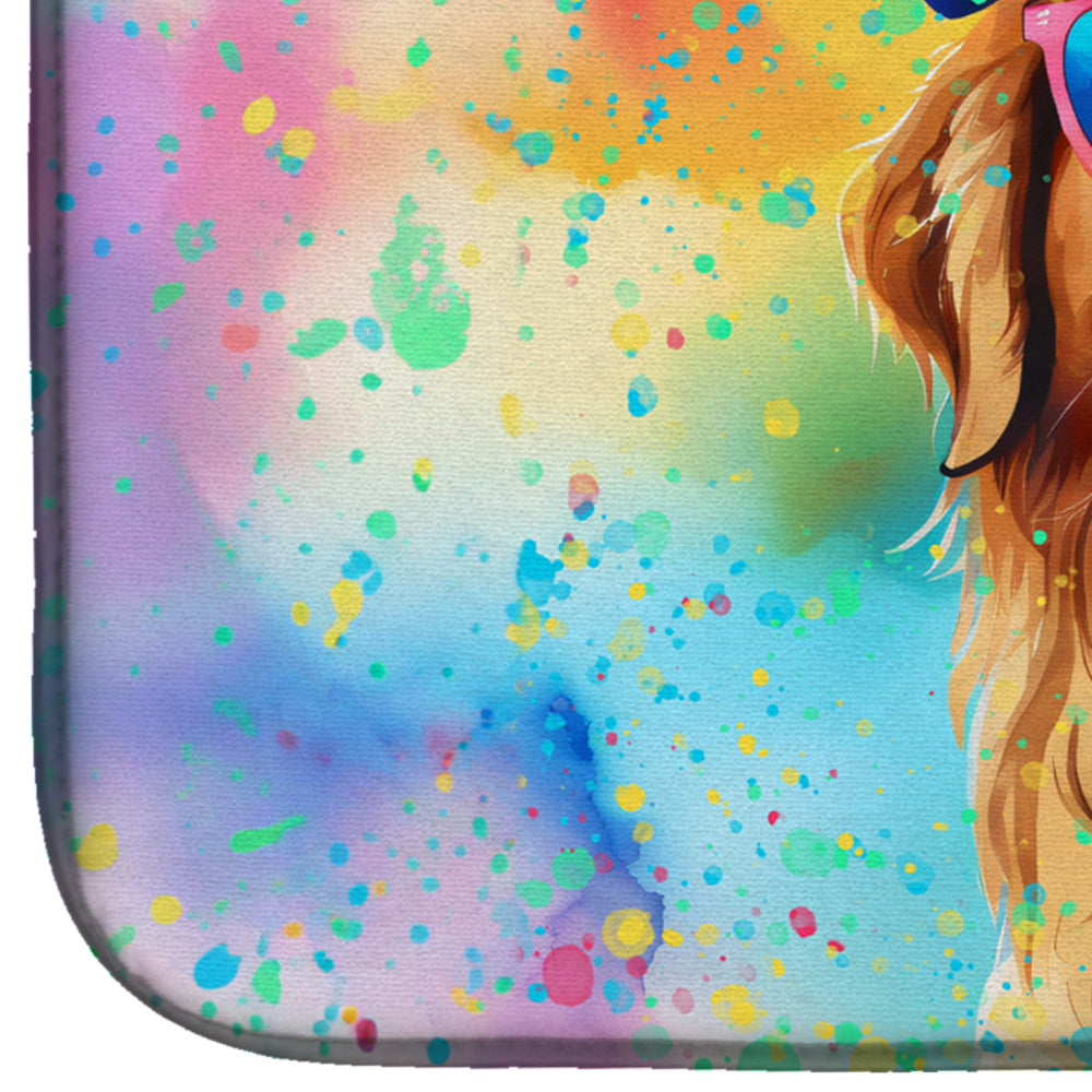 Golden Retriever Hippie Dawg Dish Drying Mat Absorbent Dish Drying Mat Pad for Kitchen Counter Dish Drainer Mat for Countertop, 14 x 21", Multicolor