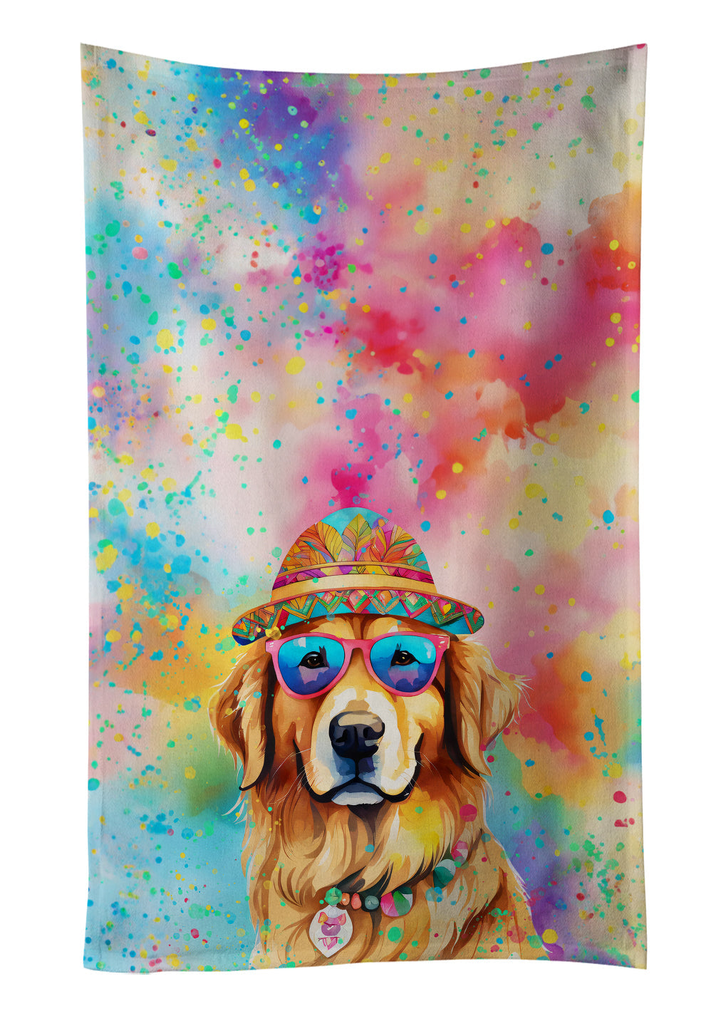 Golden Retriever Hippie Dawg Kitchen Towel Velour Plush Front and Cotton Loop Back Machine Washable