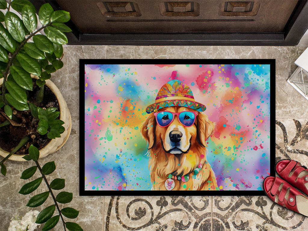 Golden Retriever Hippie Dawg Doormat Indoor Outdoor 18H X 27W Front Door Mat Rugs for Entryway, Non Slip Washable