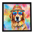 Golden Retriever Hippie Dawg Framed Metal Print Bathroom, Kitchen, Office, Home Decor Wall Art Ready to Hang, Square, 8X8