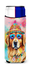 Golden Retriever Hippie Dawg Slim Can Hugger , Insulated Foam Hugger for 12 oz Slim Cans, Beer Bottles & Water Bottles, Printed in USA