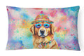 Golden Retriever Hippie Dawg Decorative Throw Pillow 12x16 Indoor Outdoor Accent Cushion, Fabric Cover with Insert for Sofa, Bed, Porch & Living Room