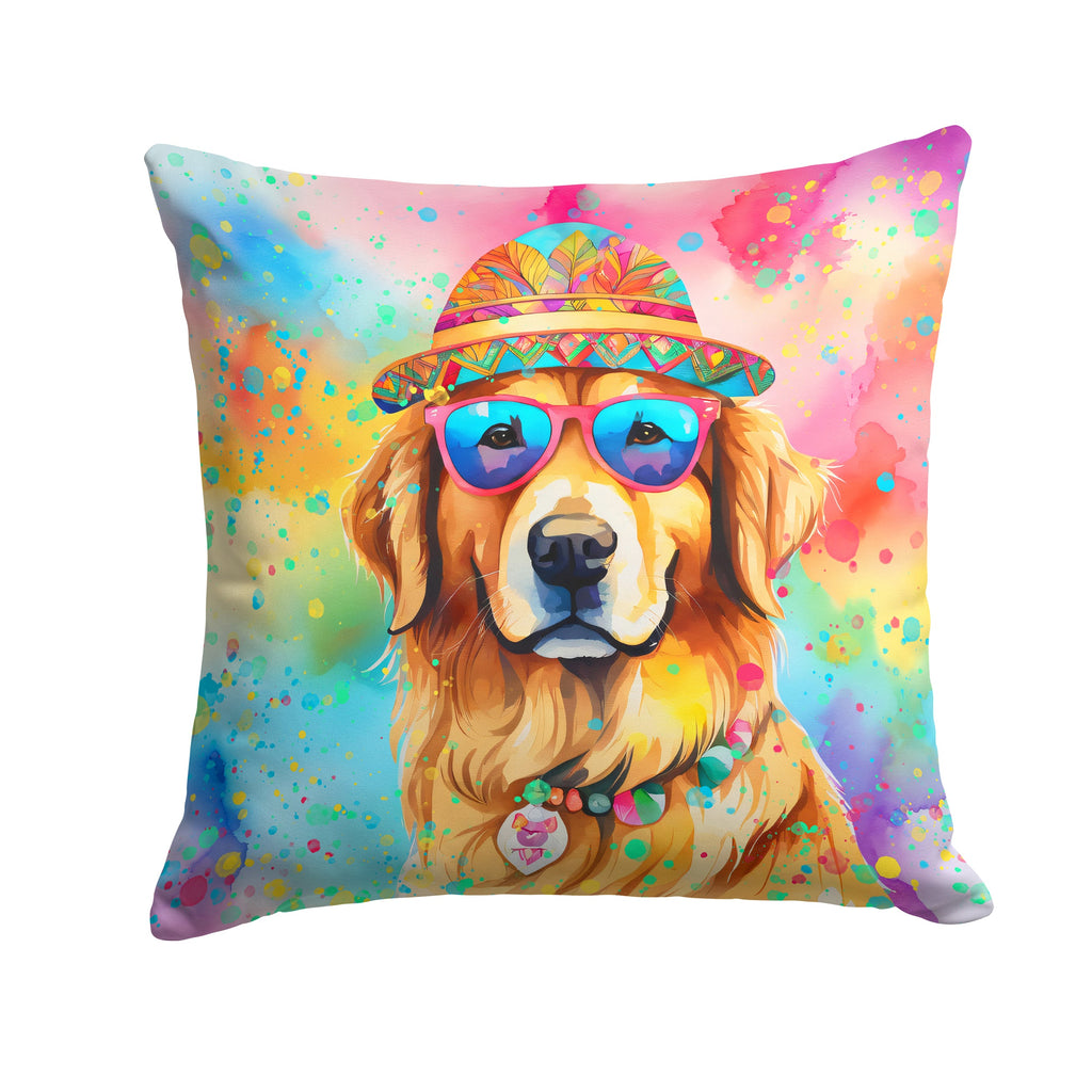 Golden Retriever Hippie Dawg Decorative Throw Pillow 14x14 Indoor Outdoor Accent Cushion, Fabric Cover with Insert for Sofa, Bed, Porch & Living Room