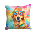 Golden Retriever Hippie Dawg Decorative Throw Pillow 14x14 Indoor Outdoor Accent Cushion, Fabric Cover with Insert for Sofa, Bed, Porch & Living Room