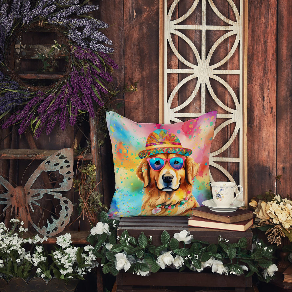 Golden Retriever Hippie Dawg Decorative Throw Pillow 18x18 Indoor Outdoor Accent Cushion, Fabric Cover with Insert for Sofa, Bed, Porch & Living Room