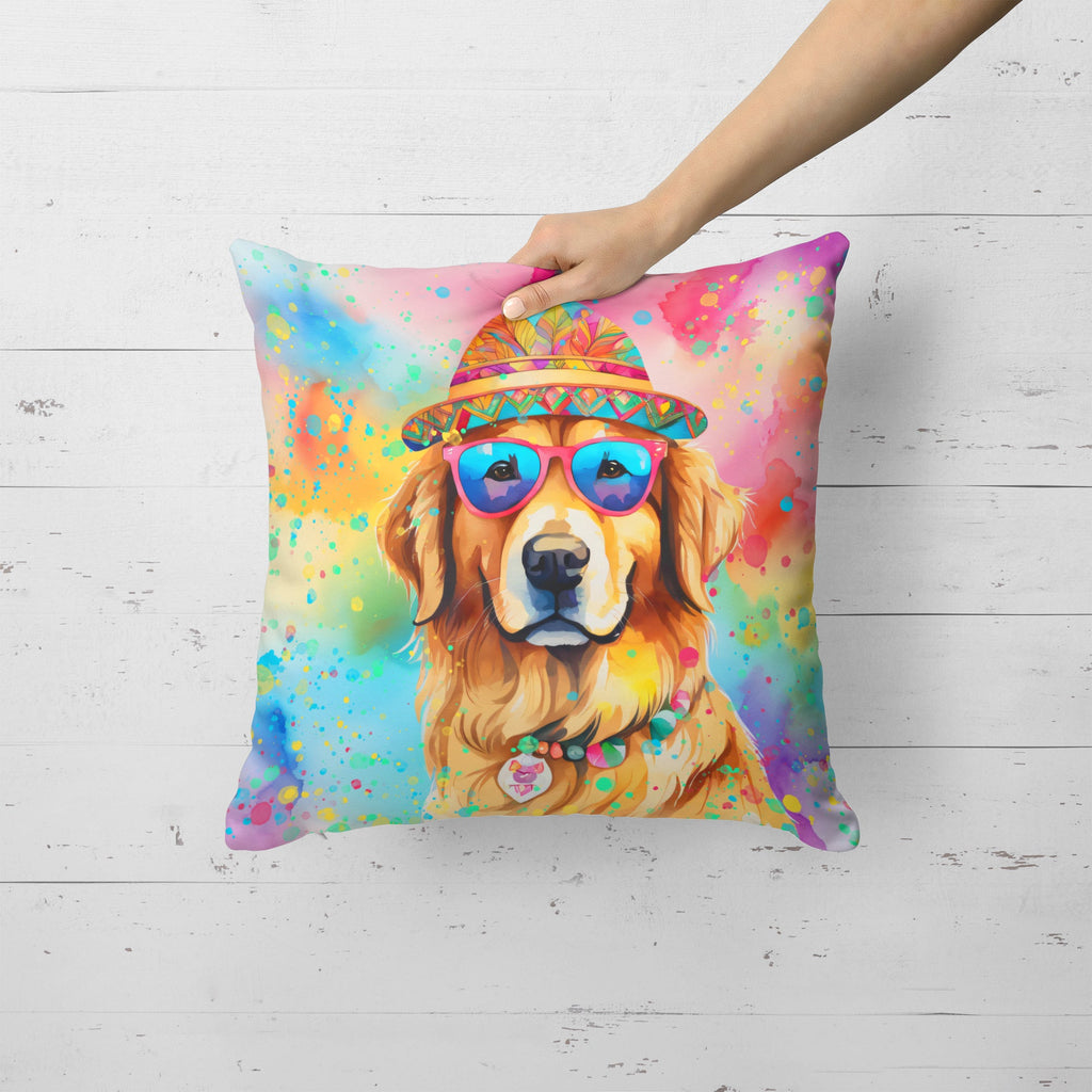 Golden Retriever Hippie Dawg Decorative Throw Pillow 18x18 Indoor Outdoor Accent Cushion, Fabric Cover with Insert for Sofa, Bed, Porch & Living Room