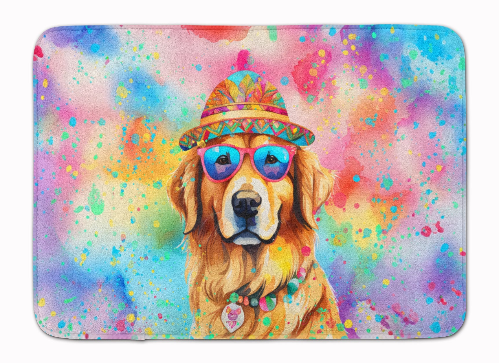 Golden Retriever Hippie Dawg Memory Foam Kitchen Mat Machine Washable Anti-Fatigue Cushion Comfort Bath or Kitchen Rug
