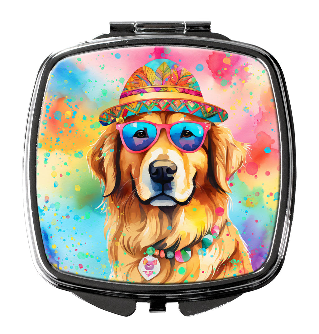Golden Retriever Hippie Dawg Compact Mirror Decorative Travel Makeup Mirror for Women Girls Gifts Pocket Makeup Mirror Folding Handheld