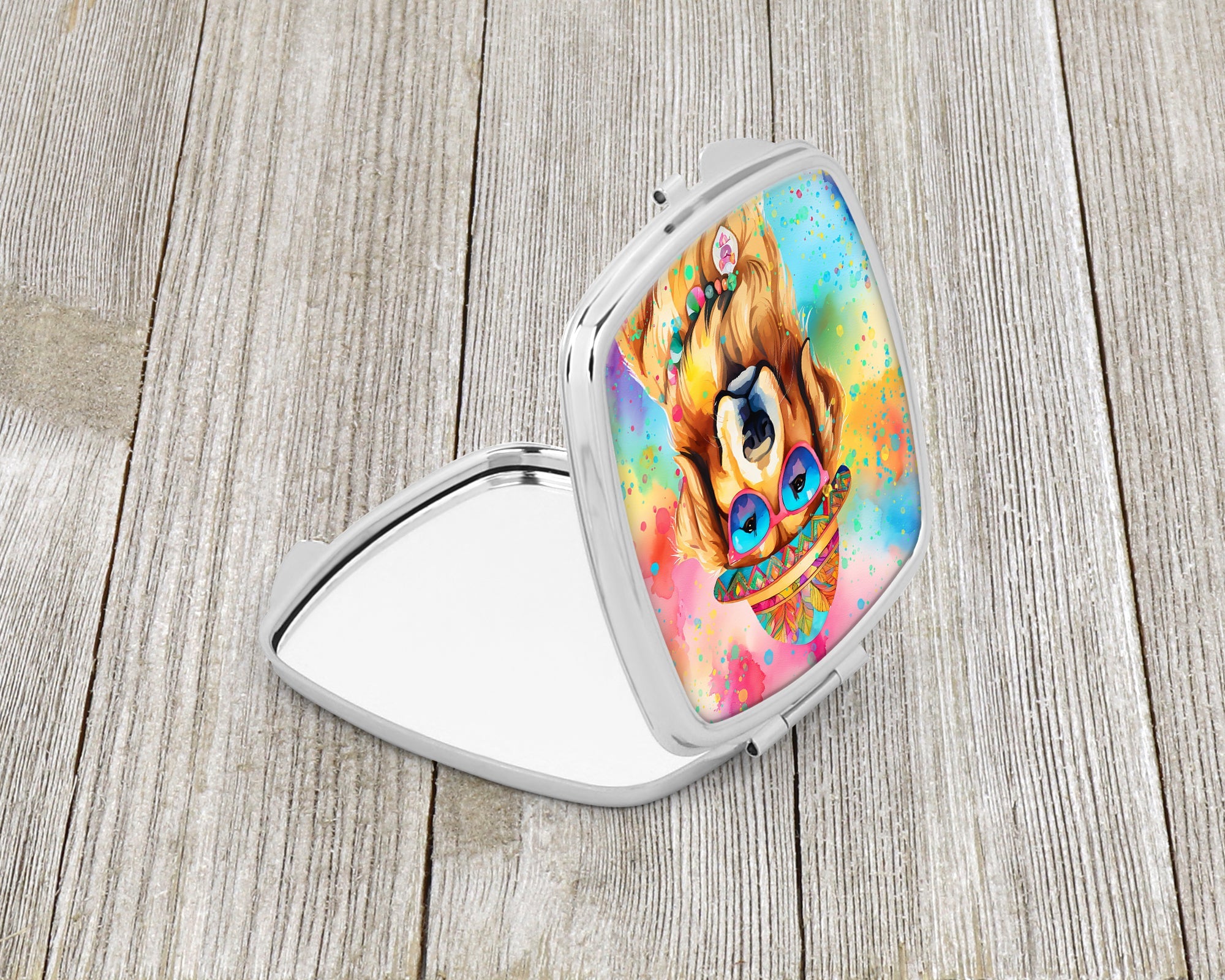 Golden Retriever Hippie Dawg Compact Mirror Decorative Travel Makeup Mirror for Women Girls Gifts Pocket Makeup Mirror Folding Handheld