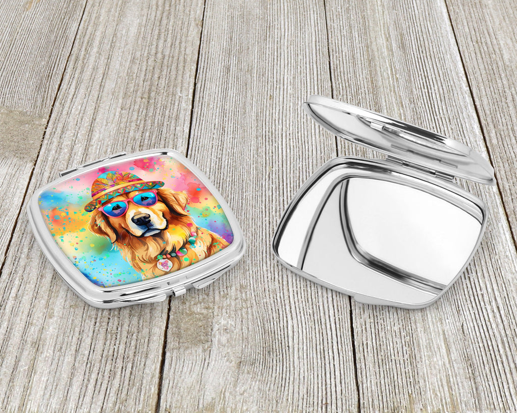 Golden Retriever Hippie Dawg Compact Mirror Decorative Travel Makeup Mirror for Women Girls Gifts Pocket Makeup Mirror Folding Handheld