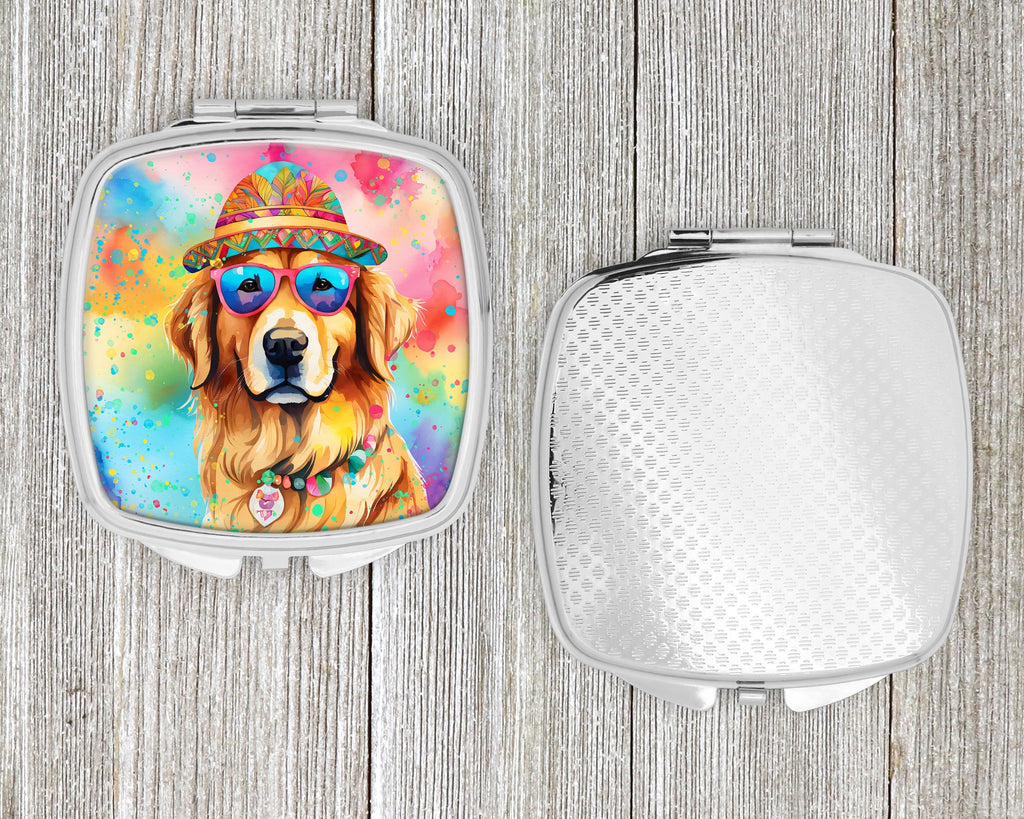 Golden Retriever Hippie Dawg Compact Mirror Decorative Travel Makeup Mirror for Women Girls Gifts Pocket Makeup Mirror Folding Handheld