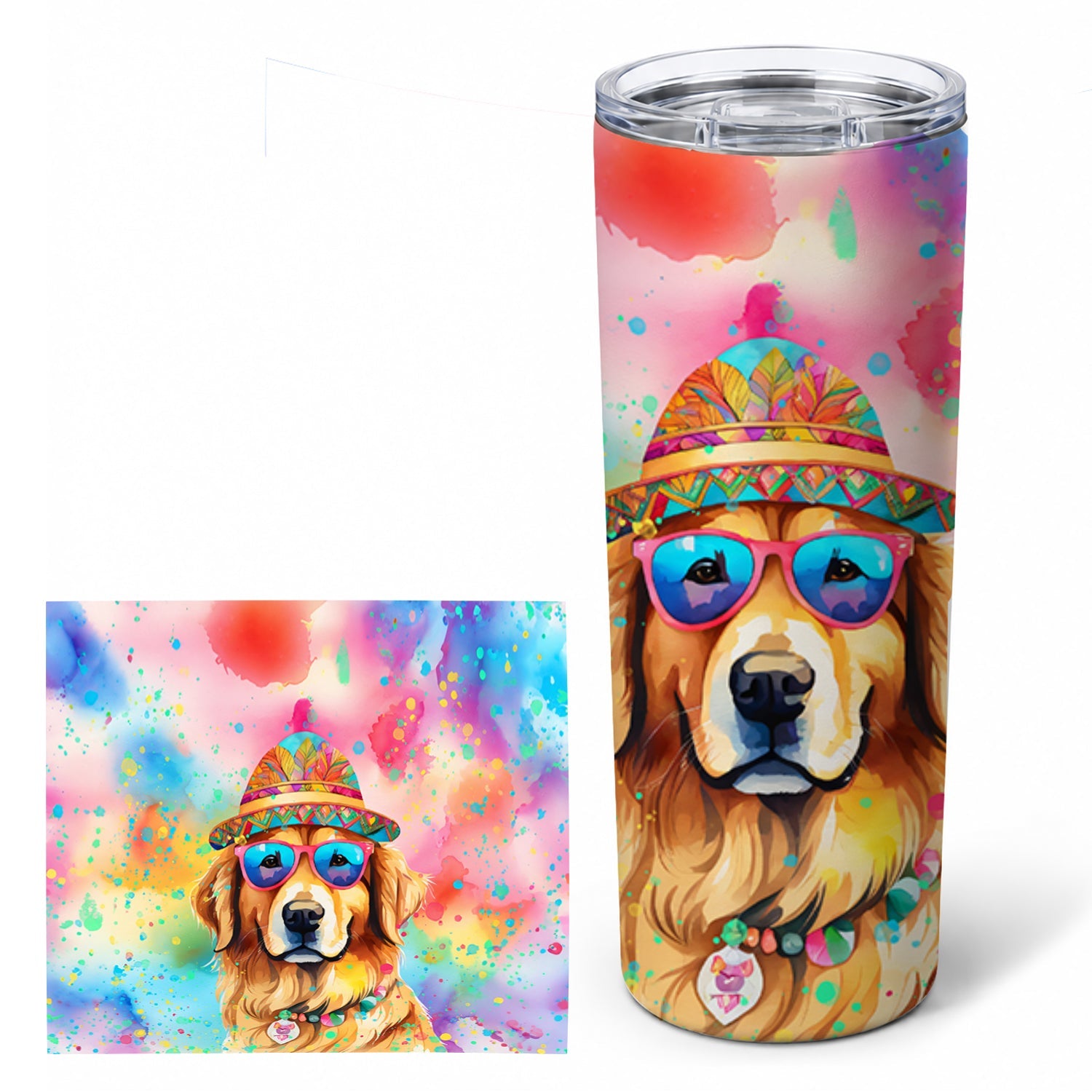 Golden Retriever Hippie Dawg Stainless Steel Skinny Tumbler 20 oz Vacuum Double Walled Reusable Insulated Travel Cup